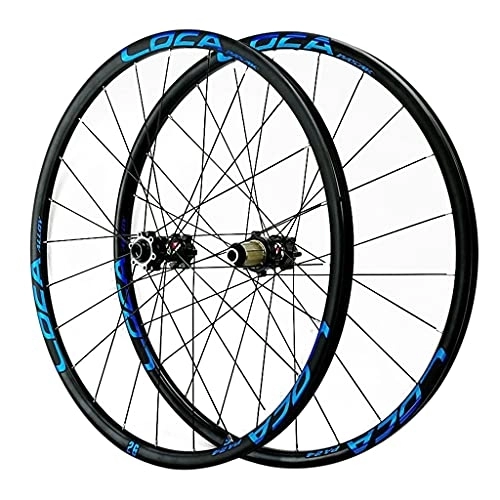 Mountain Bike Wheel : ZCXBHD Mountain Bike Wheelset 26 / 27.5 / 29 Inch Ultralight Aluminum Alloy Rim 24 Holes Disc Brake MTB Wheelset Thru Axle Front + Rear Wheels 8 9 10 11 12 Speed (Color : Blue, Size : 29in)