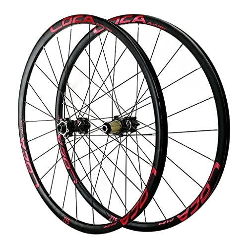 Mountain Bike Wheel : ZCXBHD Mountain Bike Wheelset 29 / 26 / 27.5 Inch Bicycle Wheel (Front + Rear) Double-walled Aluminum Alloy Rim Barrel Shaft Disc Brake 24H 7-12 Speed (Color : Red, Size : 27.5in)