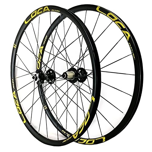 Mountain Bike Wheel : ZCXBHD MTB 26 / 27.5 / 29 Inch Mountain Bike Wheelset Flat Strip Six Holes Disc Brake Wheel Six Claw Quick Release 8 / 9 / 10 / 11 / 12 Speed Freewheel 24 Hole (Color : Yellow 2, Size : 27.5in)