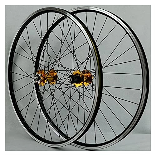 Mountain Bike Wheel : ZCXBHD MTB Bicycle Wheels 26 / 29 Inch Double Wall Wheelset Quick Release Hub Alloy Rim V / Disc Brake 32 Holes Cycling Wheels 7 8 9 10 11 Speed Cassette (Color : Gold, Size : 29in)