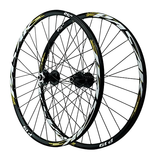 Mountain Bike Wheel : ZCXBHD MTB Bicycle Wheelset 26 / 27.5 / 29 in Mountain Bike Wheel Quick Release Double Layer Alloy Rim Sealed Bearing 32 Holes 7 8 9 10 11 12 Speed Disc Brake (Color : Gold, Size : 26in)