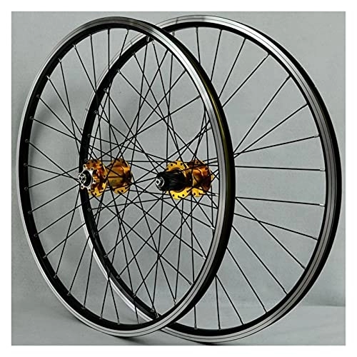 Mountain Bike Wheel : ZCXBHD MTB Bicycle Wheelset 26 / 29 In Mountain Bike Wheel Double Layer DH19 Alloy Rim 7-11 Speed Cassette Hub V / Disc Brake Quick Release 32H (Color : Gold, Size : 26in)