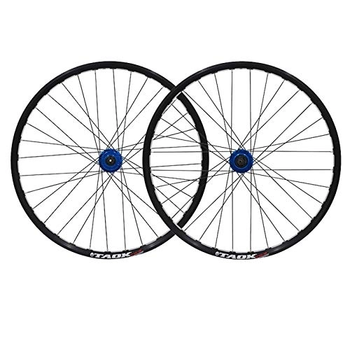 Mountain Bike Wheel : ZCXBHD Mtb Wheels 26inch Mountain Bike Wheelset Disc Brake Aluminum Alloy Double Wall Rim Quick Release 7 8 9 Speed 32 Holes (Color : Blue hub)