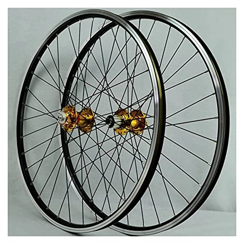 Mountain Bike Wheel : ZCXBHD MTB Wheelset 26" 27.5" 29" Aluminum Alloy Rim Disc Brake V-Brake Quick Release 32H for 7 / 8 / 9 / 10 / 11 / 12 Speed Cassette (Color : Gold, Size : 27.5in)