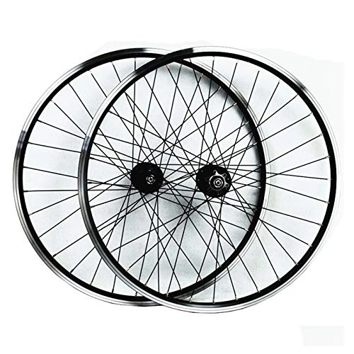 Mountain Bike Wheel : ZCXBHD QR 26 Inch MTB Front & Rear Wheel Disc Brake V Brake Wheelset 7 / 8 / 9 / 10 / 11 Speed Cassette Freewheel Hybrid Aluminum 36H (Color : Black Hub)