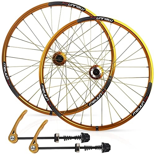 Mountain Bike Wheel : ZCXBHD （US Stock Mountain Bike Wheelset 26 Inch Double Wall Aluminum Alloy Disc Brake MTB Wheels 7 / 8 / 9 / 10 Speed Cassette Flywheel QR 32 Holes (Color : Gold, Size : 26IN)