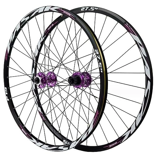 Mountain Bike Wheel : ZECHAO 24 / 26 / 27.5 / 29in MTB Wheelset, 32 Holes Quick Release Double Wall Rims Disc Brake Aluminum Alloy Mountain Bike Wheels 12 Speed Wheelset (Color : Purple, Size : 27.5inch)