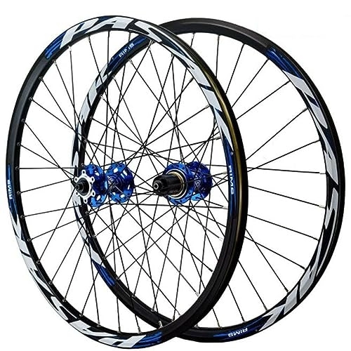 Mountain Bike Wheel : ZECHAO 24" Mountain Bike Wheel, 19mm Inner Width 25mm Outer Width Double Wall Alloy Rims 32 Holes Bike Hub Sealed Bearing QR Bicycle Rims Wheelset (Color : Blue hub, Size : 24inch)