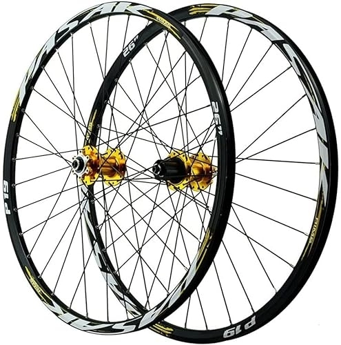 Mountain Bike Wheel : ZECHAO 26" / 27.5" / 29" Mountain Bike Wheelset, Double-Walled Light-Alloy Rims Disc Brake Wheels Quick Release 32 Holes 7 8 9 10 11 12 Speed Wheelset (Color : Gold, Size : 27.5INCH)