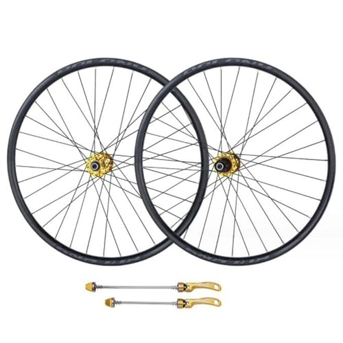 Mountain Bike Wheel : ZECHAO 26 / 27.5 / 29in Aluminum Alloy Bike Wheel Set, Quick Release Rim Disc Brake 4 Bearings Double Wall Rims 32H Spokes for Mountain Bike Wheelset (Color : Gold, Size : 29inch)
