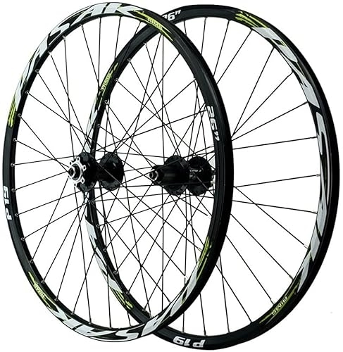 Mountain Bike Wheel : ZECHAO 26 / 27.5 / 29In Bicycle Wheel, Double Walled Aluminum Alloy Rim Fast Release Disc Brake 32H 7-12 Speed Front Rear Mountain Bike Wheelset Wheelset (Color : Green, Size : 26INCH)