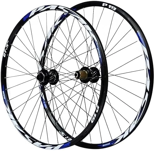 Mountain Bike Wheel : ZECHAO 26 / 27.5 / 29In Bicycle Wheelset, Barrel Shaft Hybrid Mountain Bike Wheels Double Wall Disc Brake Quick Release Rim 32H 7-11 Speed Wheelset (Color : Blue, Size : 29INCH)