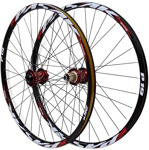 Mountain Bike Wheel : ZECHAO 26 / 27.5 / 29In Front Rear Wheel Set, Quick Release Disc Brake Double Walled Mountain Bike Rim Barrel Shaft 32 Holes 7-11 Speed Cassette Wheelset (Color : Red-1, Size : 27.5INCH)