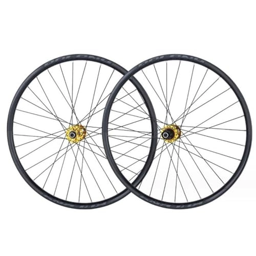 Mountain Bike Wheel : ZECHAO 26 27.5 29in Mountain Bike Wheel, Aluminum Alloy 32 Holes Spokes Disc Brake Double Wall Rims 9mm Quick Release 8 / 9 / 10 / 11 Speeds Wheelset (Color : Gold, Size : 29inch)