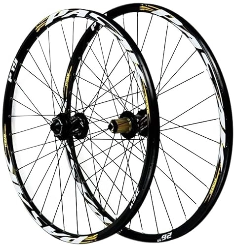 Mountain Bike Wheel : ZECHAO 26 / 27.5 / 29In Mountain Bike Wheel, Barrel Shaft Front Rear Wheelset Disc Brake 7-11 Speed Cassette Quick Release Double Wall Disc Rims Wheelset (Color : Yellow, Size : 27.5INCH)