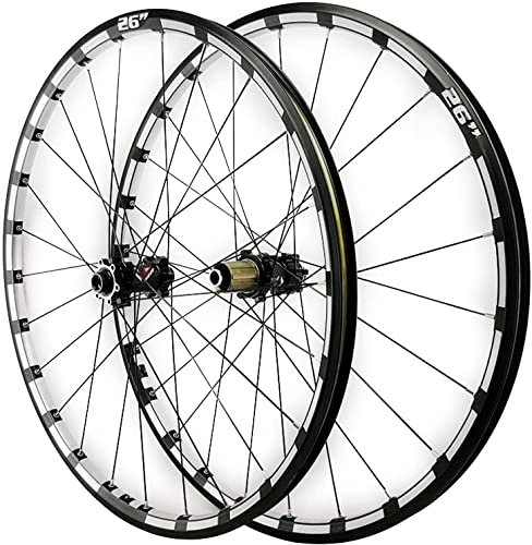 Mountain Bike Wheel : ZECHAO 26 / 27.5in Mtb Front Rear Wheel, Thru axle Mountain Bike Wheel Set 24 Holes Disc Brake Three Sides CNC 7 / 8 / 9 / 10 / 11 / 12 Speed Wheelset (Color : Black hub, Size : 26INCH)