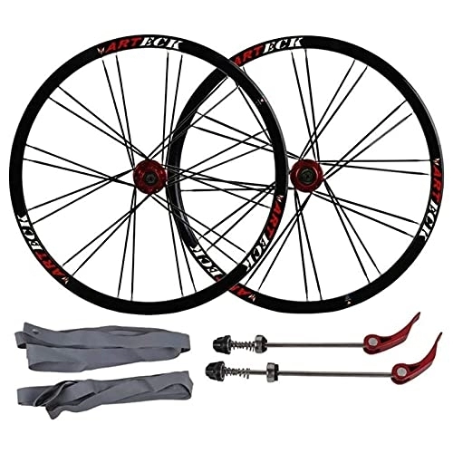 Mountain Bike Wheel : ZECHAO 26 inch aluminum alloy bicycle rims, 24H mountain bike wheelset Double-disc brake quick release wheel 7 / 8 / 9 / 10 Speed Wheelset (Color : Red)