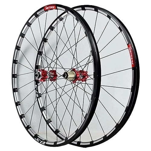 Mountain Bike Wheel : ZECHAO 26" Mountain Bike Wheel, 27.5 29in Front 2 Rear 4 Bearings 7-12 Speed 24H Hub Disc Brake Quick Release Double Wall Alloy Rims Wheelset (Color : Red, Size : 27.5inch)