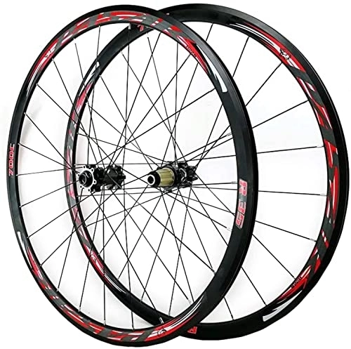 Mountain Bike Wheel : ZECHAO 700C Front Rear Wheel Set, Disc Brake Road Hybrid / Mountain Bike V / C Brake 7 / 8 / 9 / 10 / 11 / 12 Speed Flywheels Wheelset (Color : Red, Size : QR)