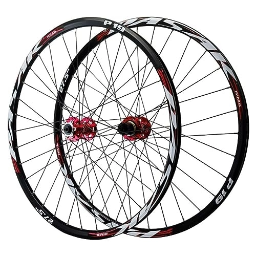 Mountain Bike Wheel : ZECHAO Aluminium Alloy Mountain Bike Wheel Set, Double Wall Wheel Hub Six Nail Disc Brake Front 2 Rear 4 Bearings Quick Release 7-12 Speed Wheelset (Color : Red, Size : 29inch)