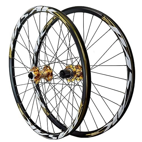 Mountain Bike Wheel : ZECHAO Aluminum Alloy Bicycle Wheelset 26 / 27.5 / 29in, Double Wall Rim Quick Release Disc Brake Mountain Bike Wheel 7 / 8 / 9 / 10 / 11 / 12 Speed Wheelset (Color : Gold, Size : 26inch)