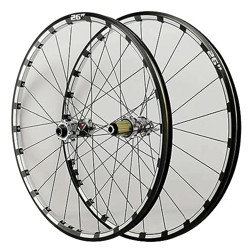 Mountain Bike Wheel : ZECHAO Disc Mountain Bike Wheels, 26 27.5 29X1.5-2.5 Inch Tires 24 Spokes Aluminum Alloy Thru-Axle 15mm CNC Double-layer Rivet Aluminum Ring Wheelset (Color : Silver, Size : 26inch)