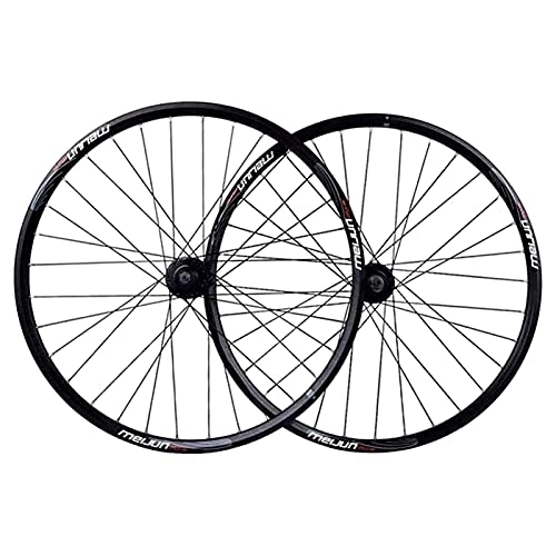 Mountain Bike Wheel : ZECHAO Mountain Bike 26" Wheel, Double Wall Alloy Rim 32H MTB Bicycle WheelSet Disc Brake Compatible 7 8 9 10 Speed Wheelset (Color : Black)