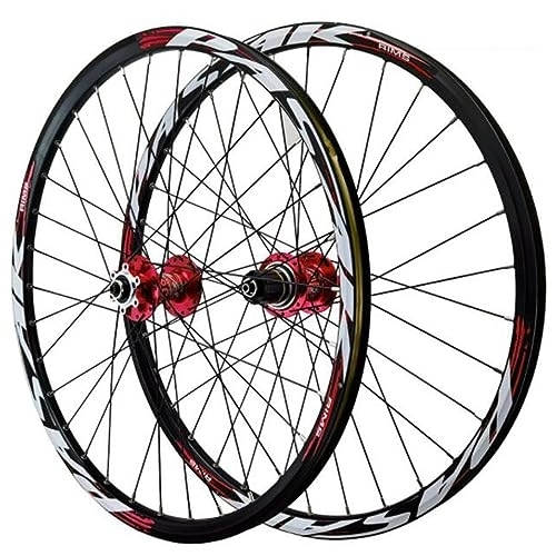 Mountain Bike Wheel : ZECHAO Mountain Bike Wheels 24inch, Quick Release Bicycle Rim Double Wall Bicycle Front And Rear Wheel Disc Brake 7 / 8 / 9 / 10 / 11 / 12 Speed 32H Wheelset (Color : Red hub, Size : 24inch)