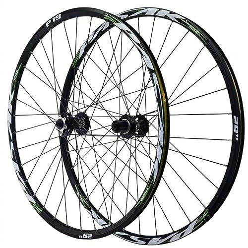 Mountain Bike Wheel : ZECHAO Mountain Bike Wheels, Front 2 Rear 5 Bearings Double Wall Alloy Rims Quick Release For 7-12 Speed Cassette 32 Spokes Disc Wheels Wheelset (Color : Balck green, Size : 27.5inch)