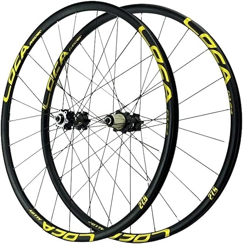 Mountain Bike Wheel : ZECHAO Mountain Bike Wheelset 26 / 27.5 / 29In, 24H Disc Brake Bicycle Wheel QR NBK Sealed Bearing Hubs 8-12 Speed Double Wall Alloy Rims Wheelset (Color : Black yellow, Size : 26inch)