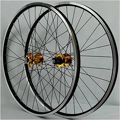 Mountain Bike Wheel : ZECHAO Mountain Bike Wheelset 26 / 27.5 / 29In, Double Walled Aluminum Alloy MTB Rim Fast Release V / Disc Brake 32H 7-11 Speed Front Rear Wheels Wheelset (Color : Gold, Size : 29INCH)