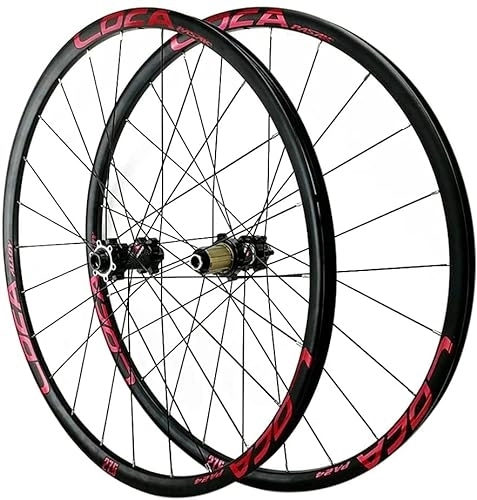 Mountain Bike Wheel : ZECHAO Mountain Bike Wheelset 26 / 27.5 / 29Inch, Bicycle Wheel Double Walled Aluminum Alloy MTB Rim Barrel Shaft Disc Brake 24H 7-11 Speed Wheelset (Color : Red-2, Size : 27.5INCH)