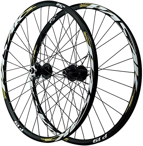 Mountain Bike Wheel : ZECHAO Mountain Bike Wheelset Quick Release 32Holes Disc Brake Double Walled Aluminum Alloy Rim Cycling Wheels 7 8 9 10 11 12 Speed Wheelset (Color : Gold, Size : 26inch)