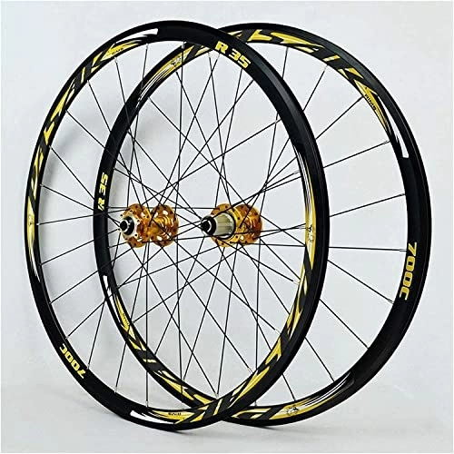 Mountain Bike Wheel : ZECHAO Road Bike Wheels 700C 29 Inch, 30MM Aluminum Alloy V-Brake Mountain Rim Disc Brake Compatible 7 / 8 / 9 / 10 / 11speed Wheelset (Color : Gold, Size : 29 inch)