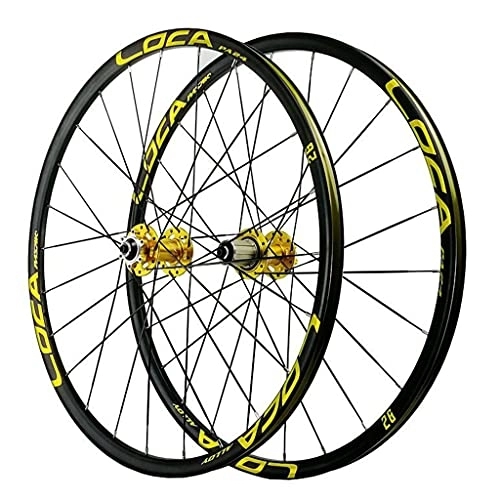 Mountain Bike Wheel : ZFF 26 / 27.5 / 29" Mountain Bike Wheelset Quick Release MTB Wheel Disc Brake Wheels 7 / 8 / 9 / 10 / 11 / 12 Speed Cassette Freewheel Flat Bar 24 Holes (Color : Yellow 1, Size : 29in)