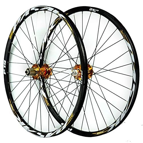 Mountain Bike Wheel : ZFF 26 / 27.5 / 29inch MTB Wheelset Disc Brake Mountain Bike Front And Rear Wheel Sealed Bearing Double Wall Quick Release 7 8 9 10 11 Speed (Color : Yellow, Size : 29in)
