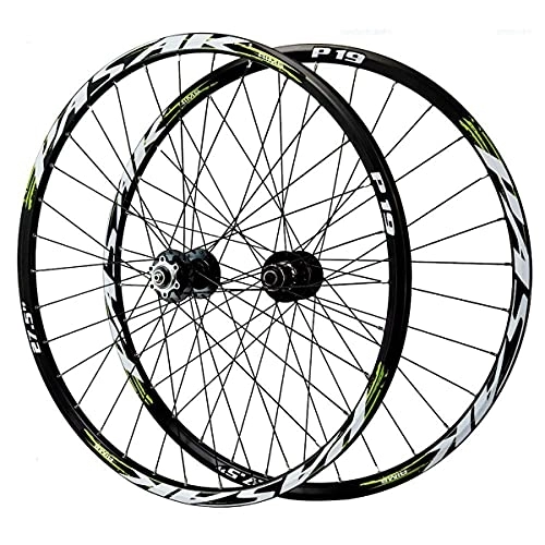 Mountain Bike Wheel : ZFF 26 / 27.5 / 29inch MTB Wheelset Mountain Bike Wheel Disc Brake Double Wall Rim Quick Release 7 8 9 10 11 Speed Cassette Freewheel 32 Holes (Color : Green, Size : 27.5in)