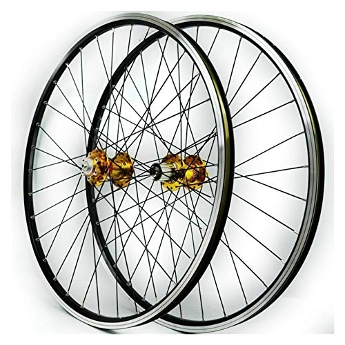 Mountain Bike Wheel : ZFF 26inch Mountain Bike Wheelset Sealed Bearing Disc / V Brake MTB Front Rear Wheel 7 8 9 10 11 Speed Cassette Quick Release (Color : Yellow hub)