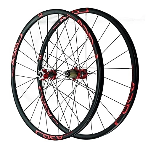 Mountain Bike Wheel : ZFF Mountain Bike Wheelset 26 / 27.5 / 29 Inch, Aluminum Alloy Rim 24H Disc Brake MTB Wheelset, Quick Release Front Rear Bike Wheels 7 8 9 10 11 12 Speed Cassette Freewheel (Color : Red, Size : 26in)