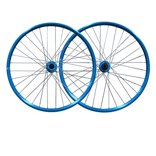 Mountain Bike Wheel : ZFF Mountain Bike Wheelset 26 Inch Quick Release Bicycle Front + Rear Wheels Aluminum Alloy Double Wall Rim Disc Brake 7 8 9 Speed (Color : Blue)