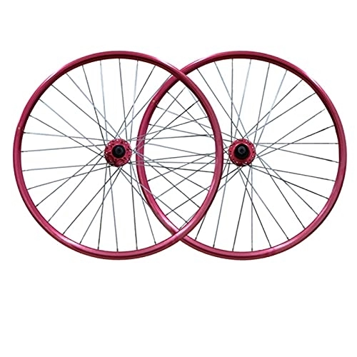 Mountain Bike Wheel : ZFF MTB 26 Inch Mountain Bike Wheelset Quick Release Bicycle Front Rear Wheels Aluminum Alloy Double Wall Rim Disc Brake 7 8 9 Speed 32 Holes (Color : Pink)