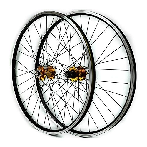 Mountain Bike Wheel : ZFF MTB Front Rear Wheel 26 Mountain Bike Wheelset Sealed Bearing Disc / V Brake Rim 7 8 9 10 11 Speed Freewheel Cassette Quick Release (Color : Yellow hub)