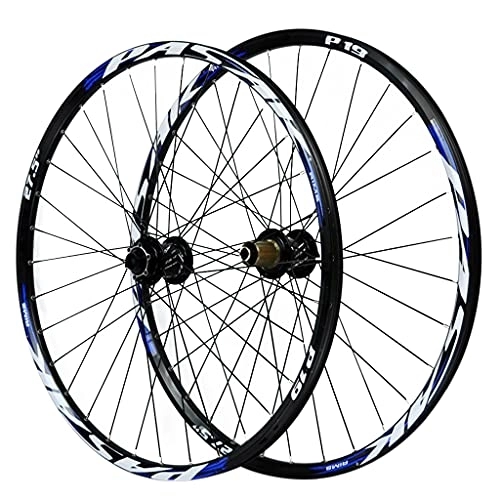 Mountain Bike Wheel : ZFF Oksmsa 26 / 27.5 / 29 Inch Bicycle Wheelset Barrel Shaft Hybrid Mountain Bike Wheels Double Wall MTB Rim Disc Brake Quick Release 32H 7-11 Speed (Color : Blue, Size : 27.5in)