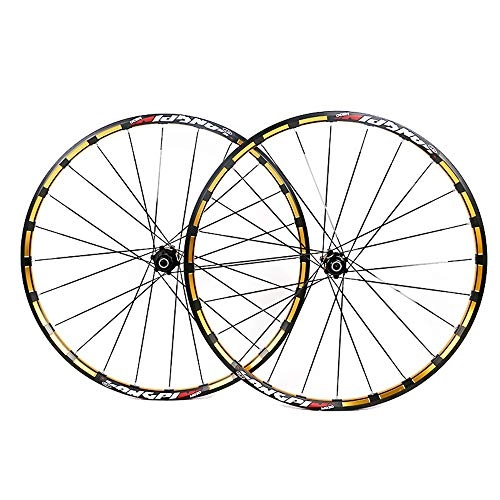 Mountain Bike Wheel : ZGQP Mountain Bike Wheel Set, Metal Wheel Palin Wheel 26 / 27.5 Inch Front And Rear Complete Set Of Drum Accessories, Front And Rear Wheel Pair (Color : Gold, Size : 26 inches)
