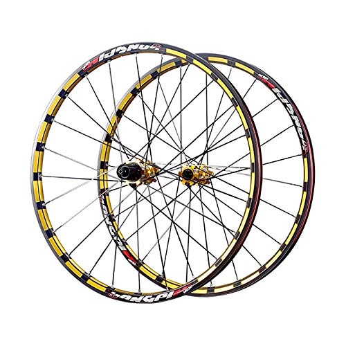 Mountain Bike Wheel : ZHENHZ Mountain Bike Wheelset, 26 / 27.5 inch MTB Rim Rear Wheel + Front Wheel Bicycle Wheelset 7-11Speed Cassette Disc Brake Six Bolts 24H, Yellow, 27.5