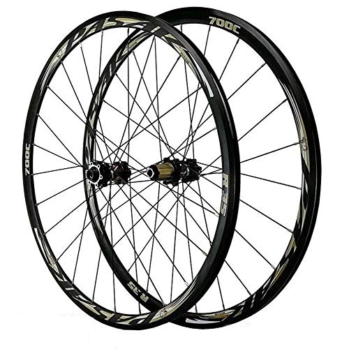 Mountain Bike Wheel : ZJWD Bike Wheelset, 700C Road Bike Wheelset, Aluminium Alloy Mountain Rim Fast Release Disc Brake V-Brake Racing Bicycle, Front / Rear 24 Holes 7 / 8 / 9 / 10 / 11 / 12 Speed, Gray, Barrel welle