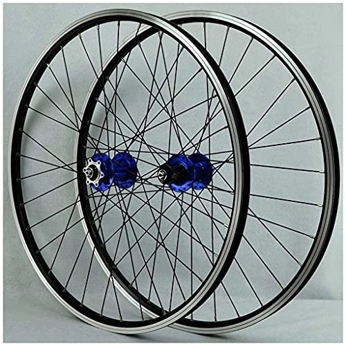Mountain Bike Wheel : zmigrapddn 26 Inch Mountain Bicycle Wheelset, Double Wall Aluminum Alloy Disc / V-Brake Cycling Wheels 32 Hole Rim 7 / 8 / 9 / 10 Cassette (Color : Blue, Size : 26inch)