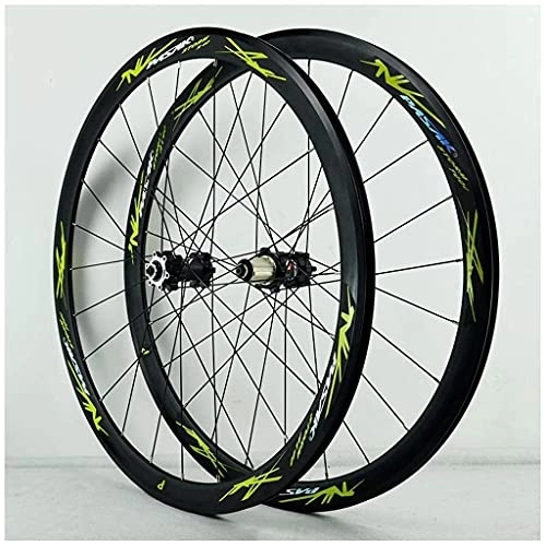 Mountain Bike Wheel : zmigrapddn 29 Inch MTB Bicycle Wheelset, Double Wall V-Brake 700C Racing Bicycle 40MM Cycling Wheels Discbrake 24 Hole 7 / 8 / 9 / 10 / 11 Speed (Color : Green, Size : 700C)