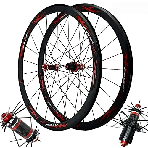 Mountain Bike Wheel : zmigrapddn Carbon Fiber Bicycle Wheelset 40MM, 700C Road Racing Bike V-Brake Cycling Wheels Hybrid / Mountain 24 Hole 7 / 8 / 9 / 10 / 11 Speed (Color : Red)