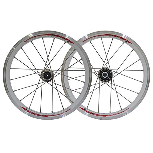 Mountain Bike Wheel : ZNND 16 Inch Mountain Bike Wheelset MTB Bicycle Wheels Double Wall Alloy Rim Cassette Hub V Brake Quick Release Front Rear 11 Speed (Color : White)